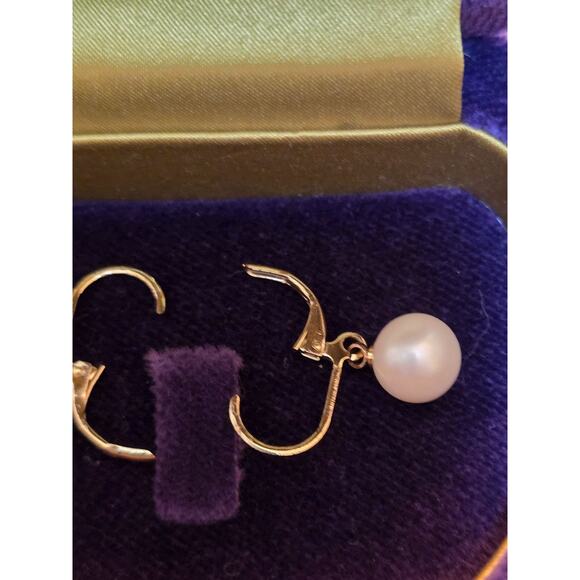 14K Gold & Pearl Drop Earrings 1" 2.64g - Picture 10 of 12